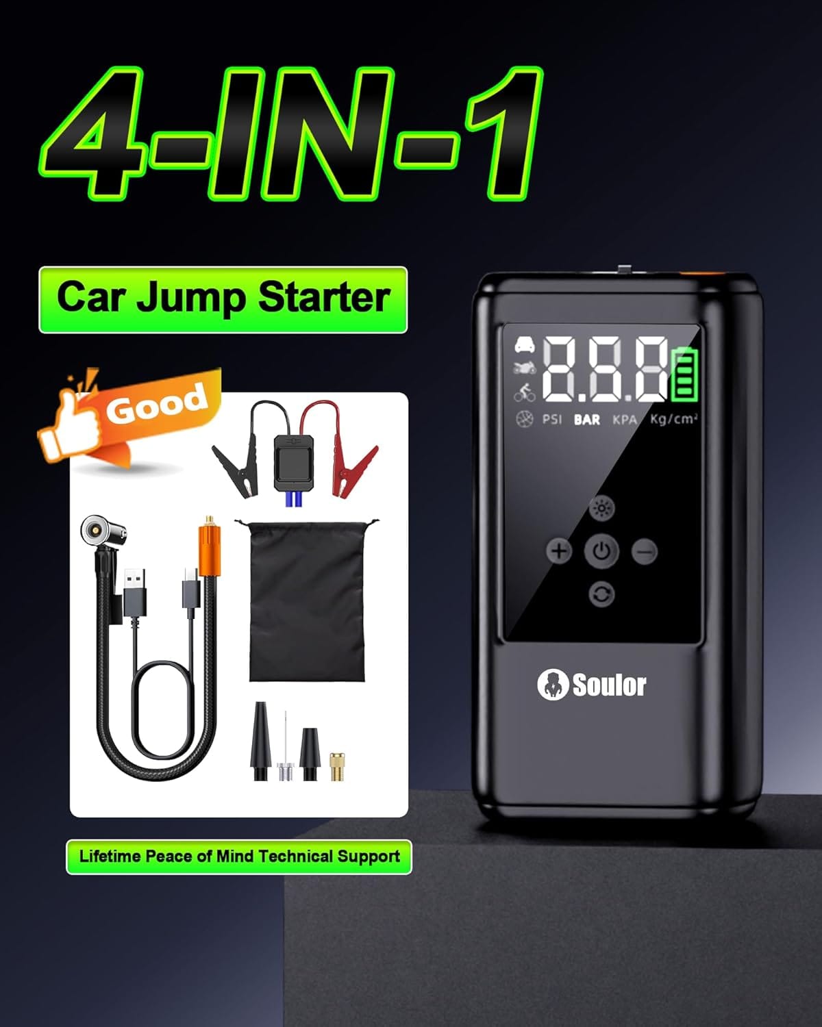 Jump Starter with Air Compressor, 6000A Car Battery Jumper Starter with PSI Tire Inflator Portable, LED Display for 10L Diesel All Cars Engines, Jumper Cables and Light Jump Starter with Air Compressor, 6000A Car Battery Jumper Starter with PSI Tire Inflator Portable, LED Display for 10L Diesel All Cars Engines, Jumper Cables and Light