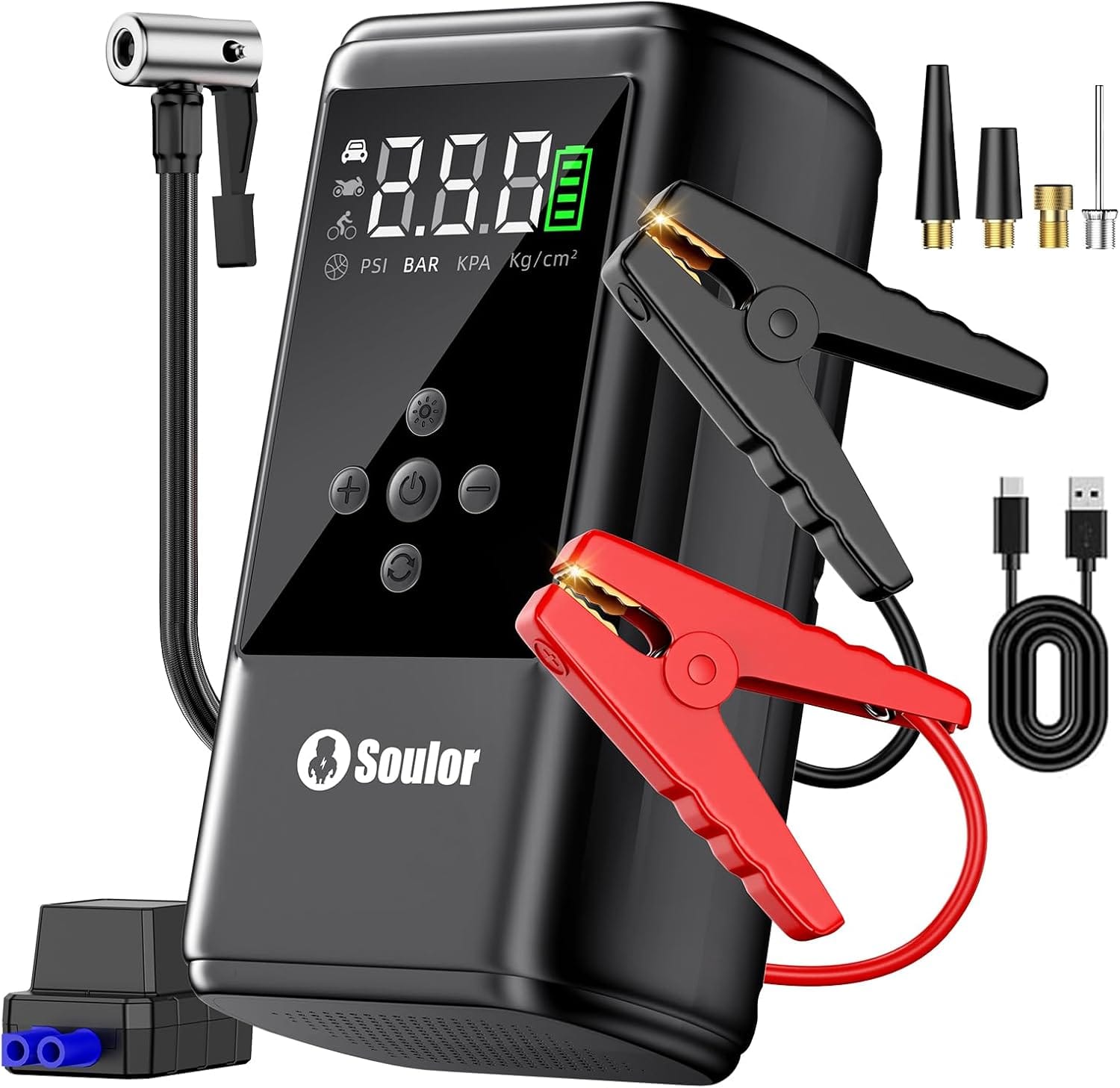 Jump Starter with Air Compressor, 6000A Car Battery Jumper Starter with PSI Tire Inflator Portable, LED Display for 10L Diesel All Cars Engines, Jumper Cables and Light Jump Starter with Air Compressor, 6000A Car Battery Jumper Starter with PSI Tire Inflator Portable, LED Display for 10L Diesel All Cars Engines, Jumper Cables and Light