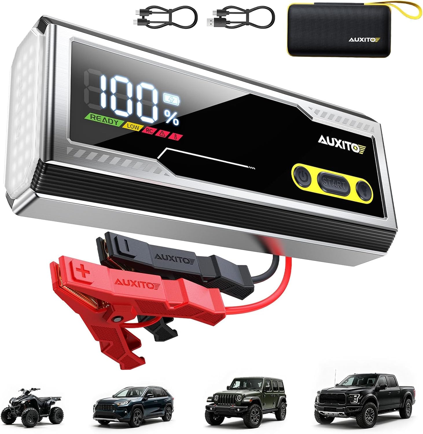 Jump Starter with Air Compressor, AUXITO 6000A Portable Car Jumper, 150PSI Digital Tire Inflator, 12V Jump Box for All Gas/8L Diesel Engine, Power Bank with Type-C Quick Charger, 400LM Emergency Light