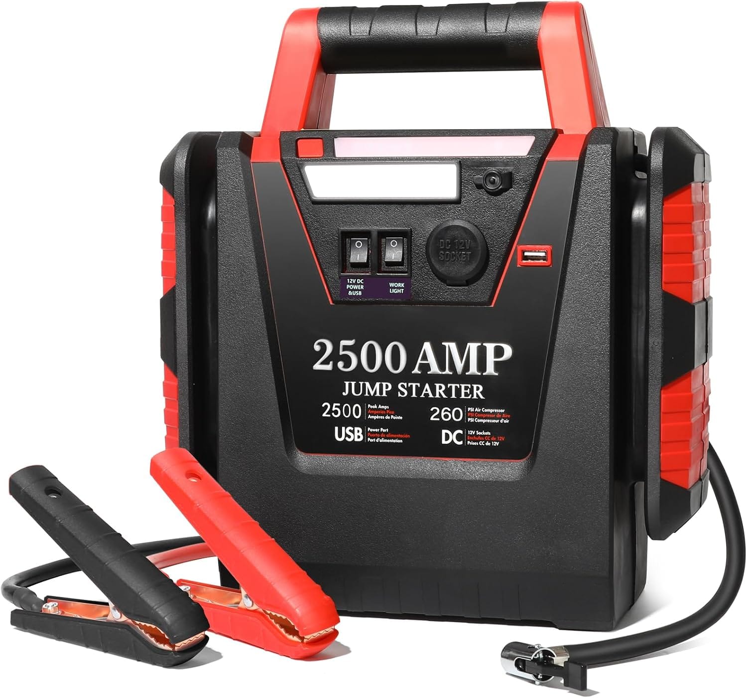 Jump Starter with Air Compressor,2000A Car Battery Jumper Starter PSI Tire Inflator,6 in Auto Lead-Acid Battery Booster Jump Starter for Up to 10.0L Gas or 8.0L Diesel with LED Light