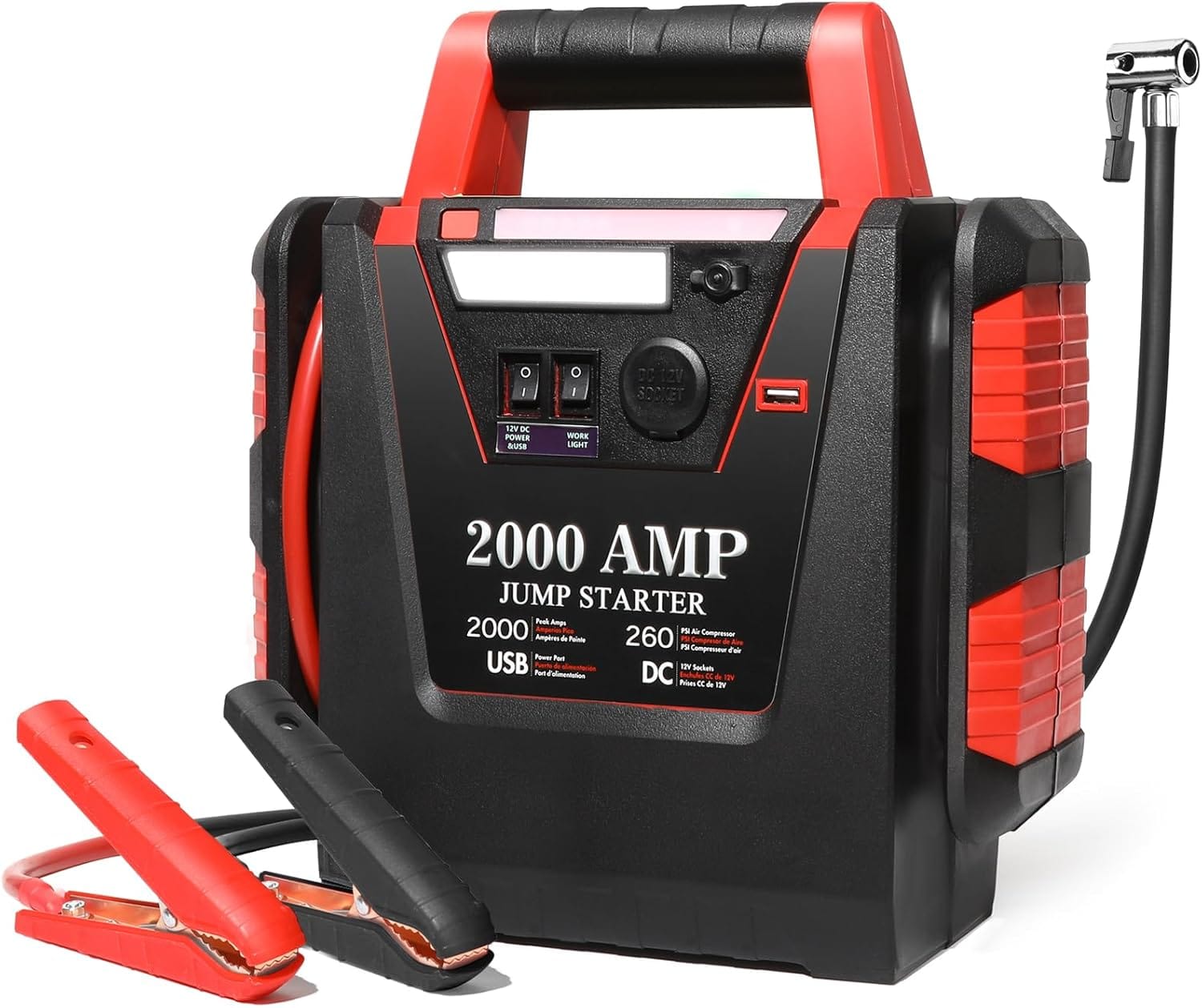 Jump Starter with Air Compressor,2000A Car Battery Jumper Starter PSI Tire Inflator,6 in Auto Lead-Acid Battery Booster Jump Starter for Up to 10.0L Gas or 8.0L Diesel with LED Light