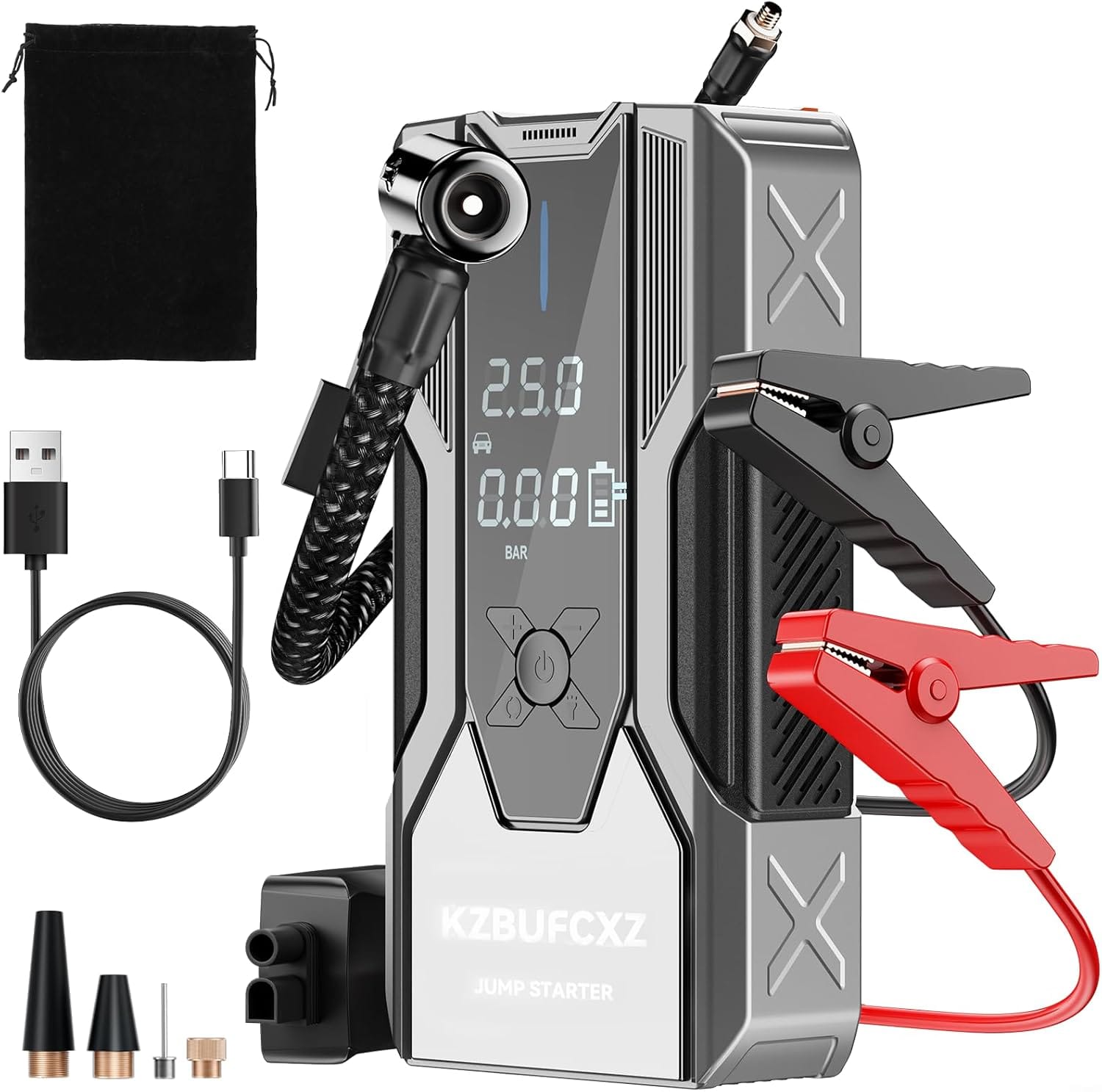 Jump Starter with Air Compressor,26800mAh Battery Booster Pack  150PSI Tire Inflator,4000A Peak 12V with Boost for All Gas/12L Diesel,Cars,SUV,Truck, 65W Portable Air,LED Light, Smart Jumper Cables
