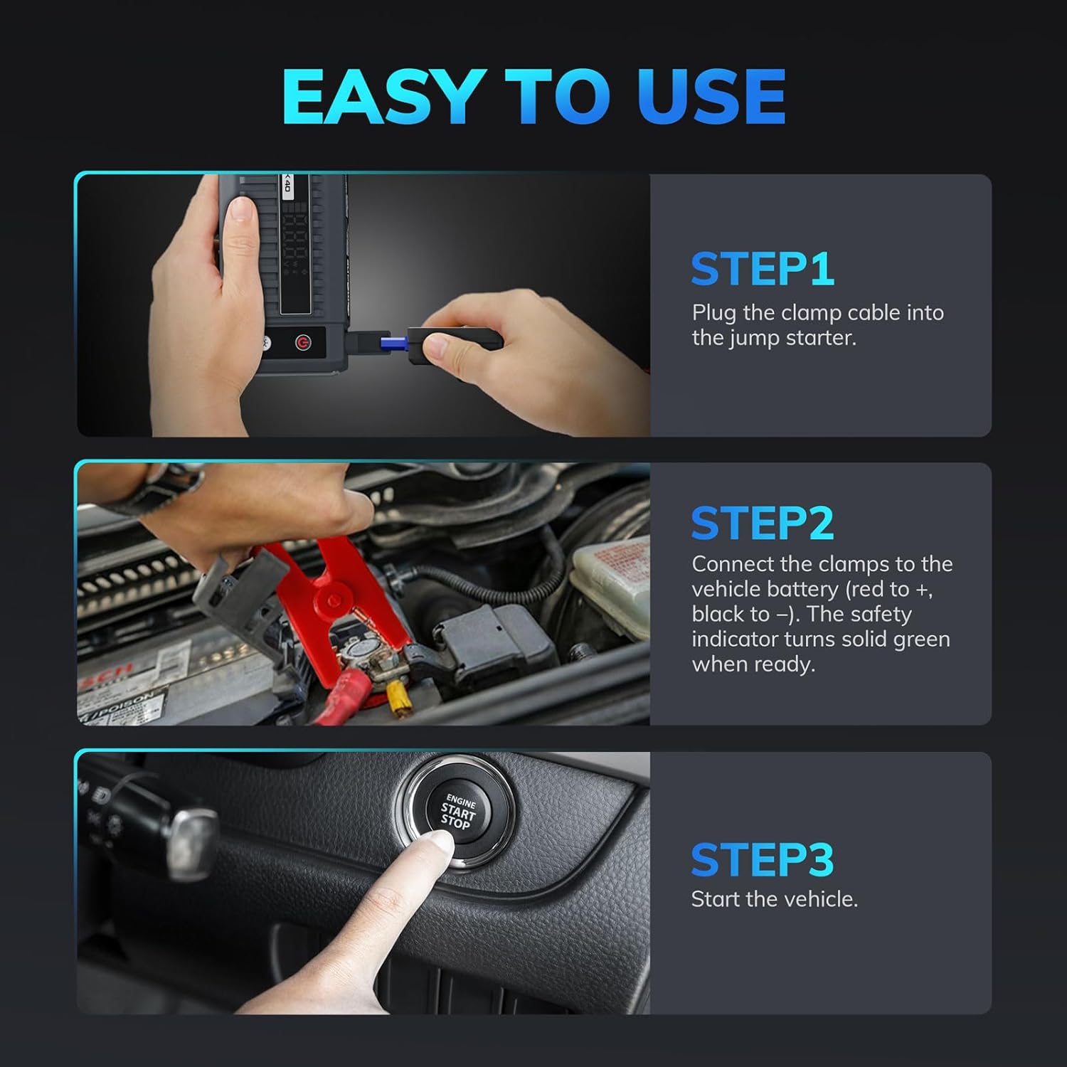 K40 Jump Starter 5000A Car Battery Booster Pack for Up to 10.0L Gas or 9.0L Diesel Engines, 12V Portable Jump Box with Extremely Safe Jumper Cable, USB/DC Charge and Mode Flashlight