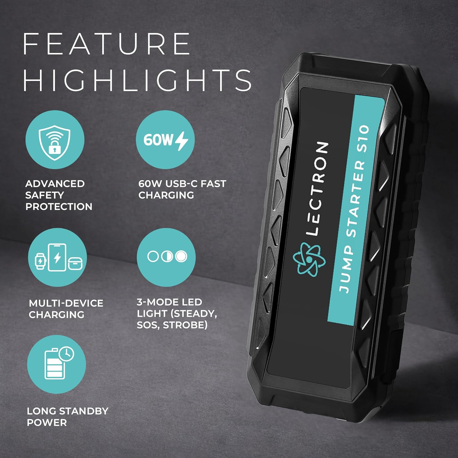 Lectron 4000A Car Battery Jump Starter, Portable Battery Booster Pack for Up to 10.0L Gas/8.0L Diesel Engines, 12V Jump Box with 60W USB-C Fast Charging, Smart LED Display, 20000mAh