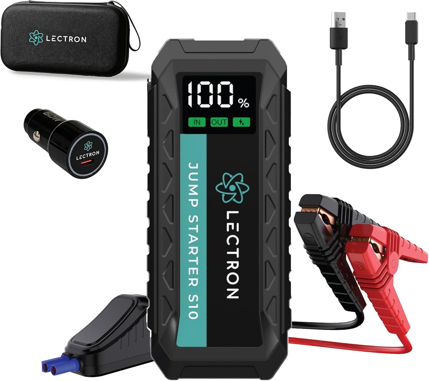 Lectron 4000A Car Battery Jump Starter, Portable Battery Booster Pack for Up to 10.0L Gas/8.0L Diesel Engines, 12V Jump Box with 60W USB-C Fast Charging, Smart LED Display, 20000mAh