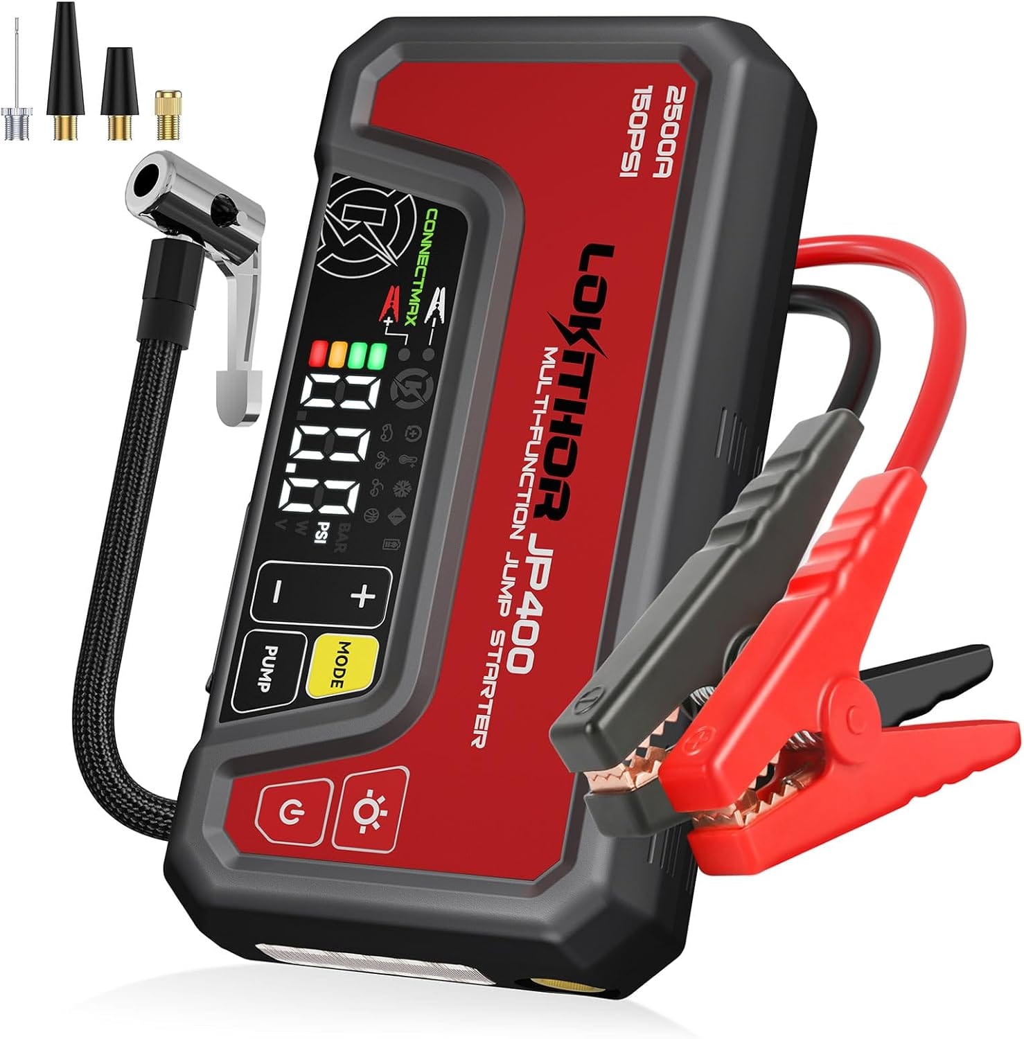 LOKITHOR JP400 Jump Starter with Air Compressor, 2500A 12V Portable Car Battery Booster Pack (8.5L Gas/6.5L Diesel) with ConnectMax Tech, 150PSI Tire Inflator, Auto-Shutoff  Dynamic Dwell (Yellow)