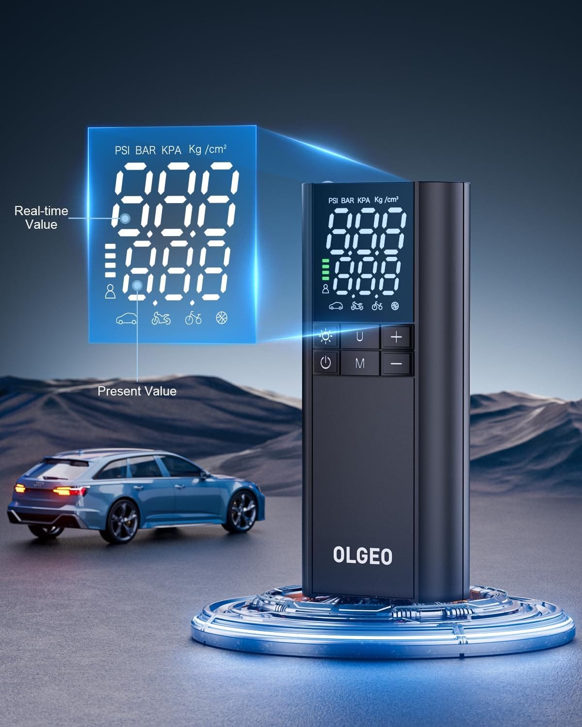 OLGEO Tire Inflator Portable Air Compressor, 170PSI Cordless Air Pump, 4X Faster Air Compressor with Pressure Detection, One Click Smart Tire Pump for Car, Motorcycle, Bicycle and Ball