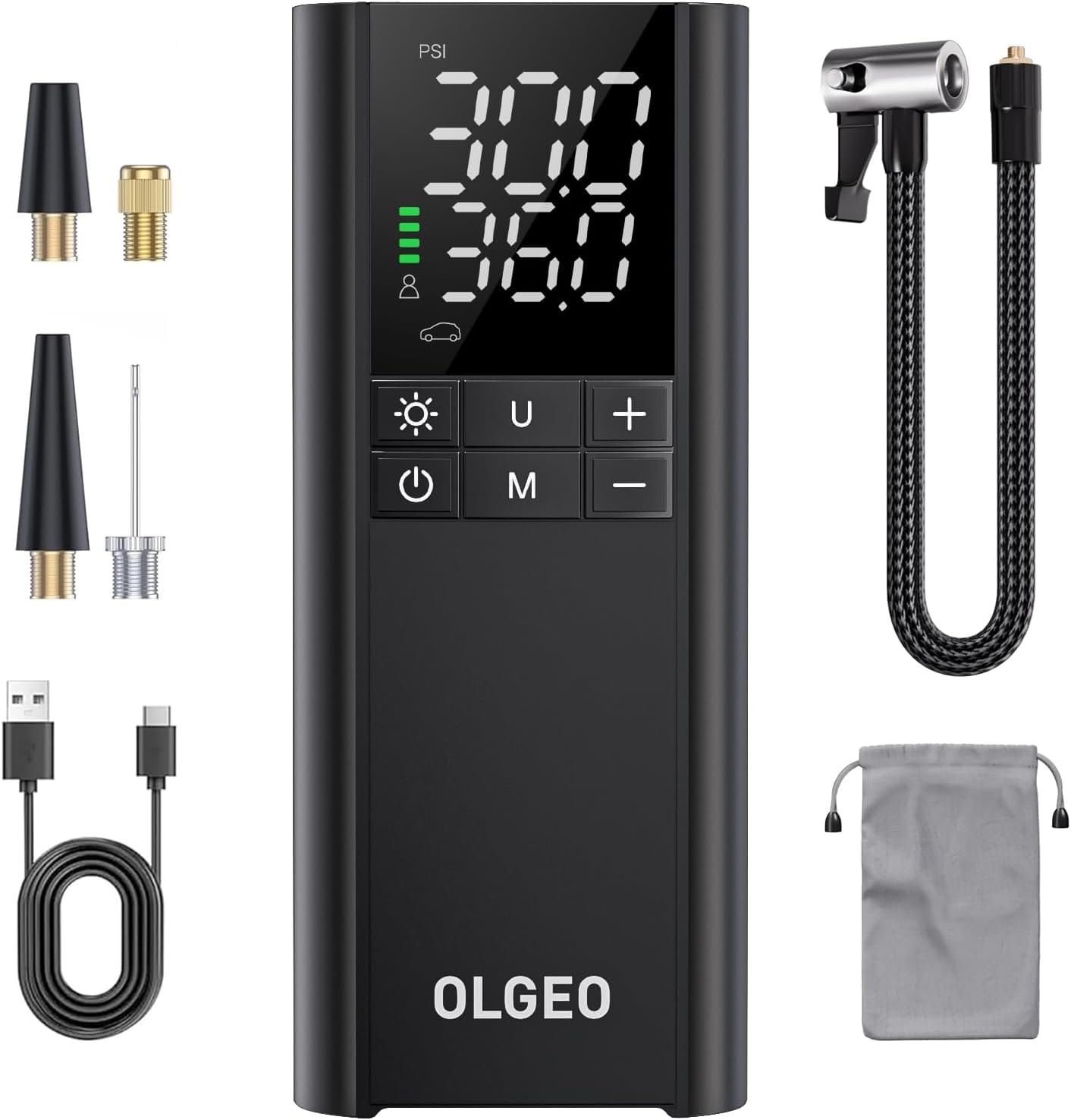 OLGEO Tire Inflator Portable Air Compressor, 170PSI Cordless Air Pump, 4X Faster Air Compressor with Pressure Detection, One Click Smart Tire Pump for Car, Motorcycle, Bicycle and Ball
