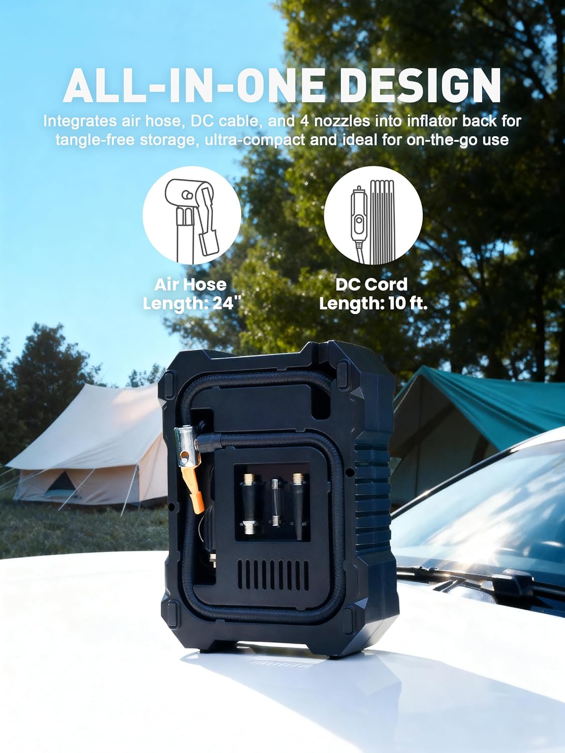 SMART JERRY - 12V Tire Inflator for Car | Digital Tire Inflator Portable Air Compressor for Truck | w/Auto Shut-Off  LED Light  Pressure Gauge | Max PSI Compact Design
