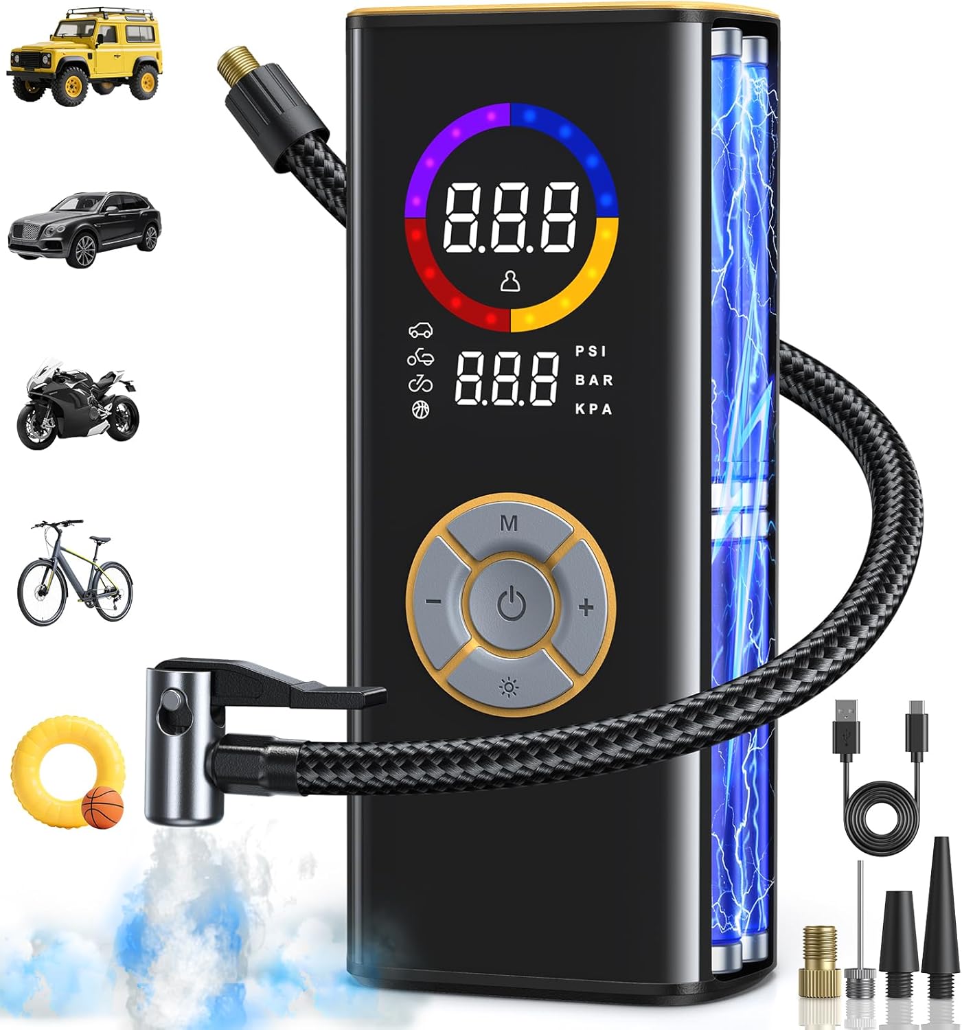 Tire Inflator Portable Air Compressor, 150PSI Air Pump for Car Tires with LED Light, Cordless Tire Pump with Digital Pressure Gauge, Tire Inflator for Car, Bike, Motorcycle, Ball (Black)