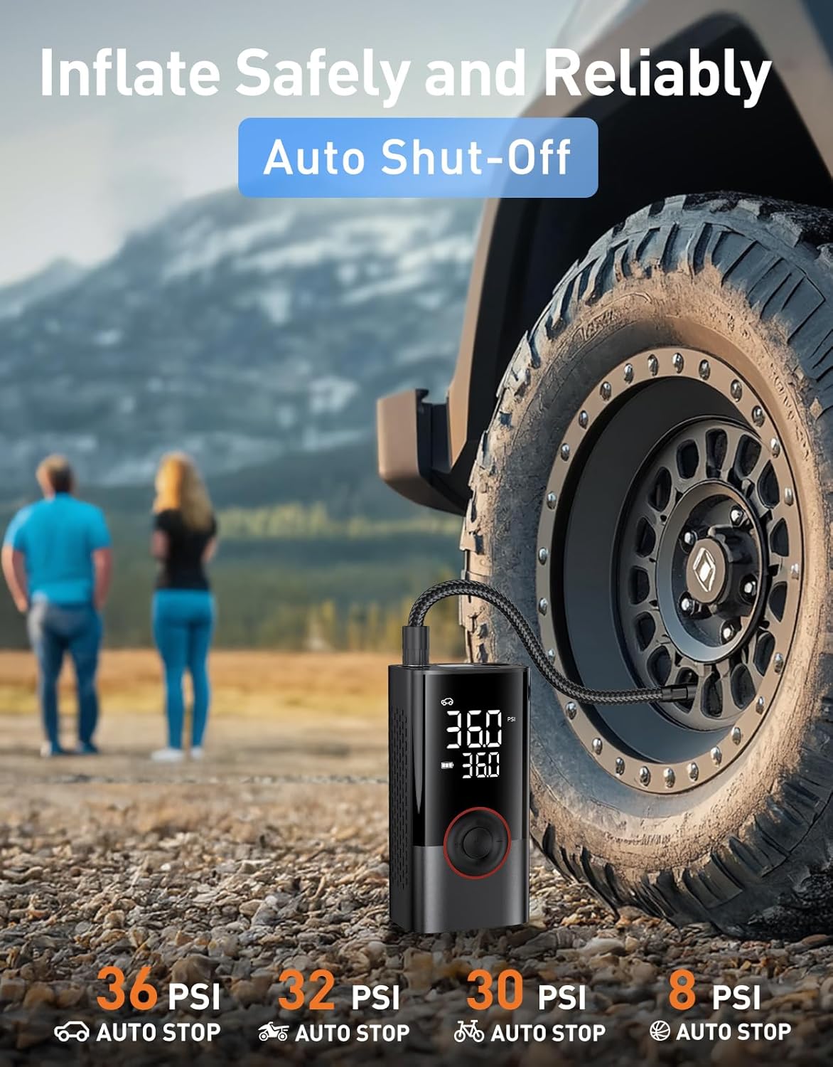 Tire Inflator Portable Air Compressor, 150PSI Air Pump for Car Tires with LED Light, Cordless Tire Pump with Digital Pressure Gauge, Tire Inflator for Car, Bike, Motorcycle, Ball (Black)
