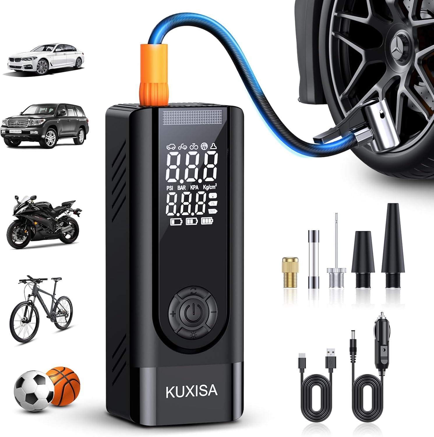Tire Inflator Portable Air Compressor, 3X Faster Air Compressor with Digital Pressure Gauge, 180PSI Faster Portable Air Pump for Cars, Motorcycles, Bicycles, Balls(Black)