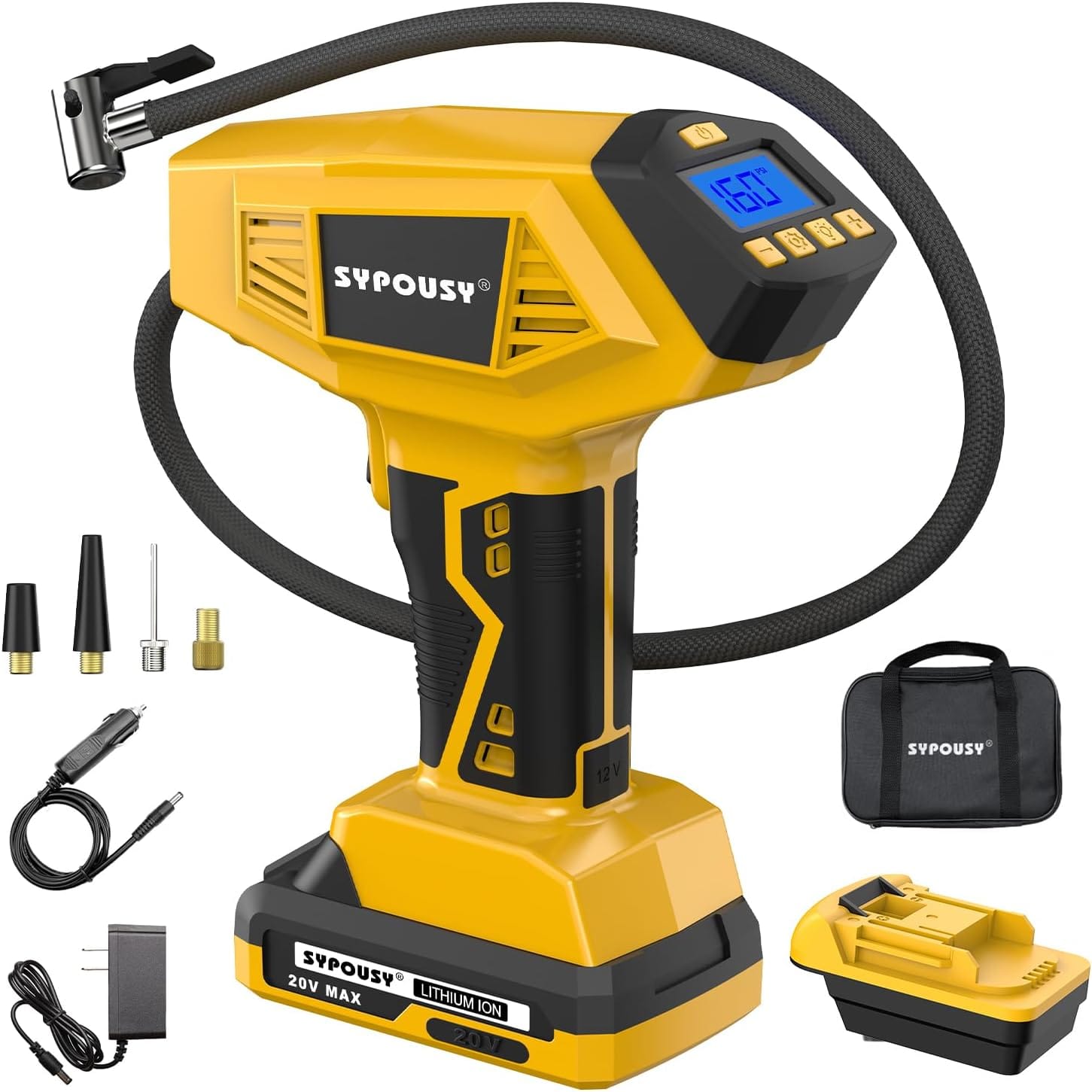Tire Inflator Portable Air Compressor - 4X Faster Inflation, 160PSI Cordless Tire Pump with Dual Power (20V Battery 12V DC), Auto Shut Off, Digital Gauge for Car, Motorcycle, E-Bike Tire Inflator Portable Air Compressor - 4X Faster Inflation, 160PSI Cordless Tire Pump with Dual Power (20V Battery 12V DC), Auto Shut Off, Digital Gauge for Car, Motorcycle, E-Bike