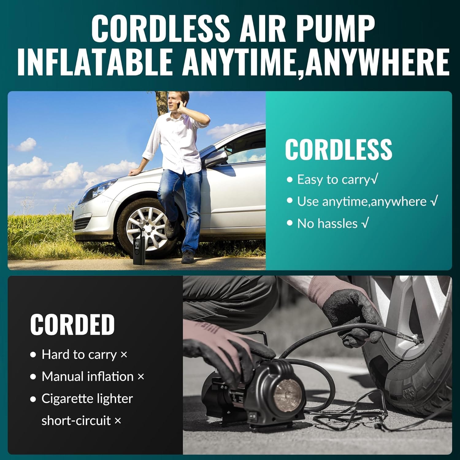Tire Inflator Portable Air Compressor-Car Tire Air Pump Portable-180PSI Cordless Electric 3X Fast Inflation, Tire Inflator with Gauge, LED, for Bike, Motorcycle, Ball Tire Inflator Portable Air Compressor-Car Tire Air Pump Portable-180PSI Cordless Electric 3X Fast Inflation, Tire Inflator with Gauge, LED, for Bike, Motorcycle, Ball