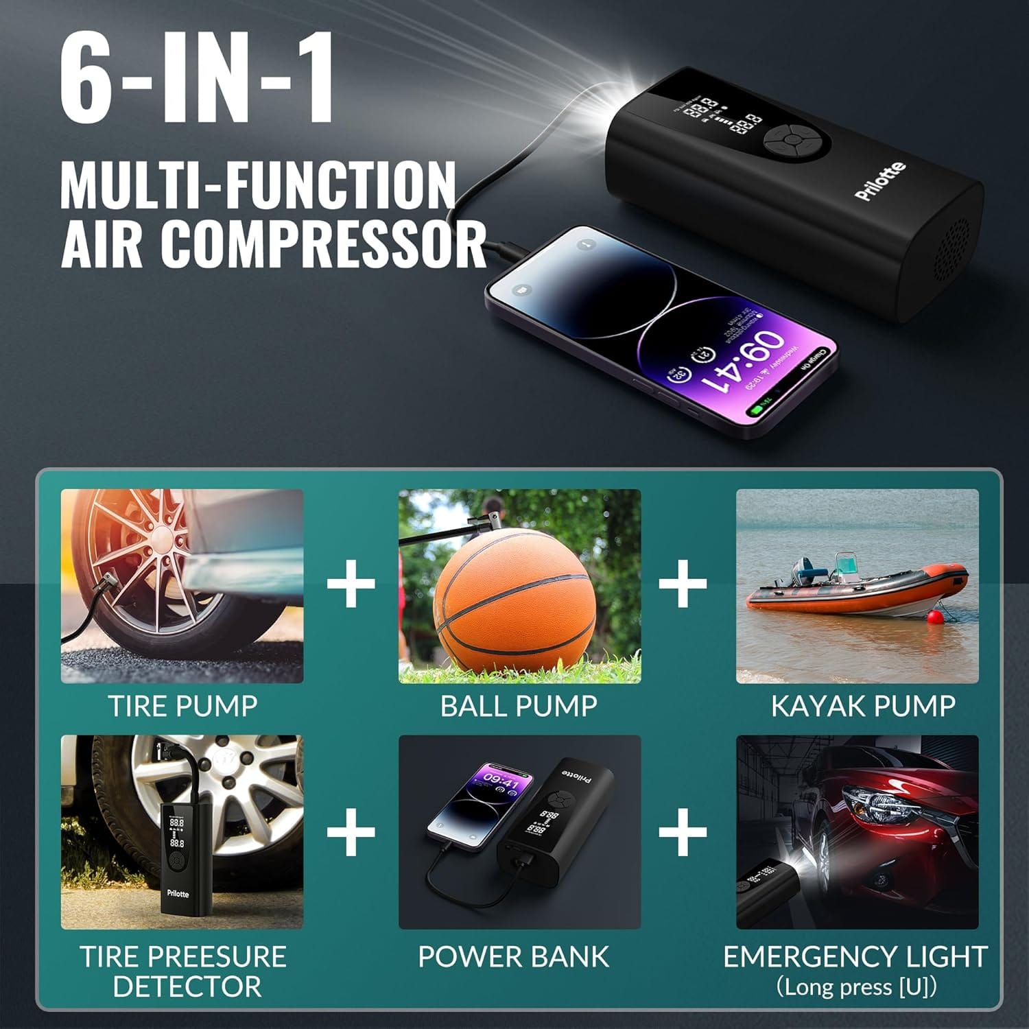 Tire Inflator Portable Air Compressor-Car Tire Air Pump Portable-180PSI Cordless Electric 3X Fast Inflation, Tire Inflator with Gauge, LED, for Bike, Motorcycle, Ball Tire Inflator Portable Air Compressor-Car Tire Air Pump Portable-180PSI Cordless Electric 3X Fast Inflation, Tire Inflator with Gauge, LED, for Bike, Motorcycle, Ball