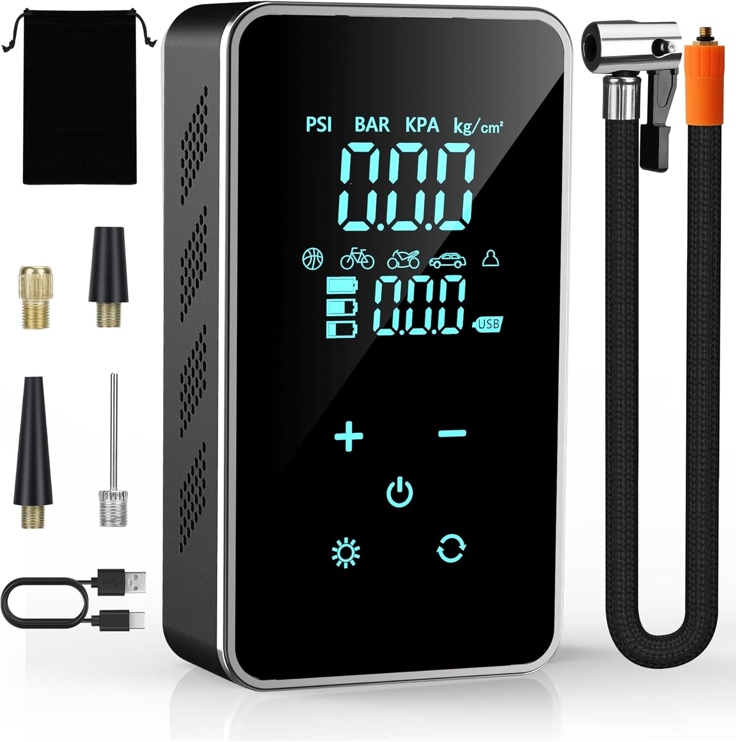 Tire Inflator Portable Air Compressor – PSI Air Pump Cordless, with Digital Gauge, Touchscreen Auto Shut-Off, LED Light for Car, Motorcycle, Bike and More