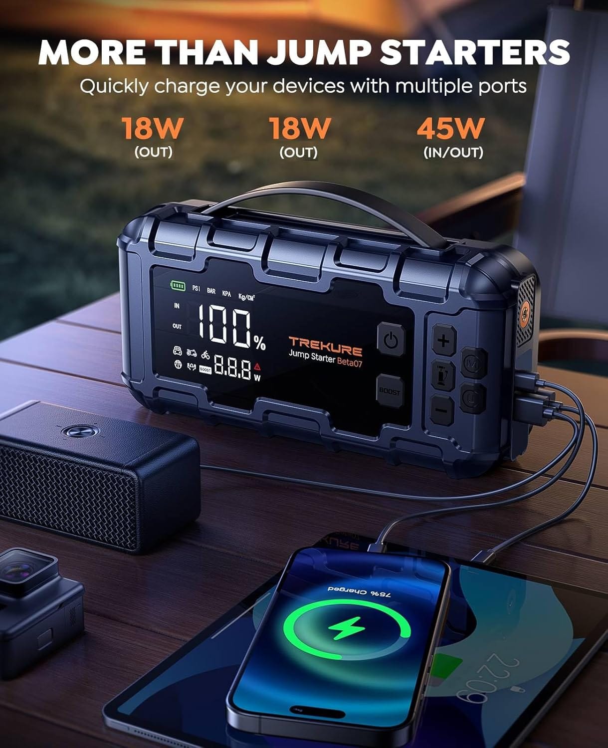 TREKURE 10-in-1 Car Battery Jump Starter Box with Jump Cables  Gloves for All Gas  12L Diesel, 8000A Portable Battery Charger with Air Compressor, 160PSI, PD45W Charging
