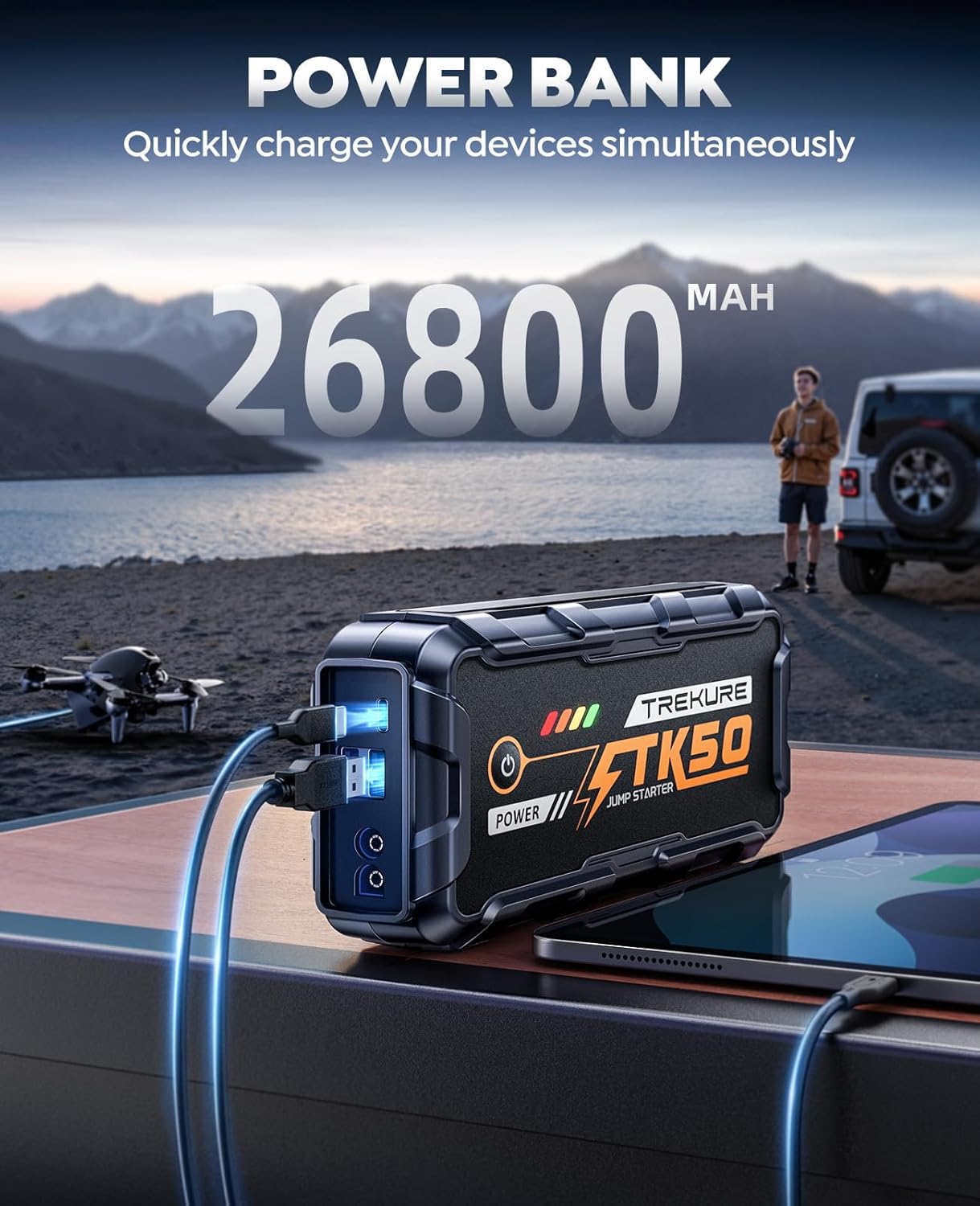 TREKURE Car Battery Jump Starter 8000A 26800mAh, Portable Car Jump Starter for All Gas and 12L Diesel Engines, Power Bank  Battery Jumper, Portable Jump Box Car Battery with Fast Charge, LED Light