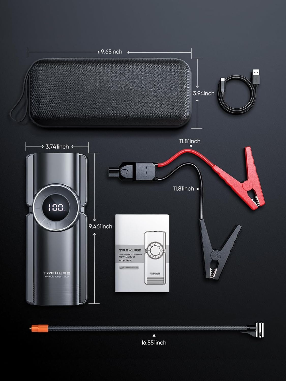 TREKURE Portable Car Jump Starter with Air Compressor, 150PSI 5000A Car Battery Jump Starter Battery Pack (9L Gas/8L Diesel), Safe Jumper Starter Portable Jump Box with Display, Emergency Light TREKURE Portable Car Jump Starter with Air Compressor, 150PSI 5000A Car Battery Jump Starter Battery Pack (9L Gas/8L Diesel), Safe Jumper Starter Portable Jump Box with Display, Emergency Light