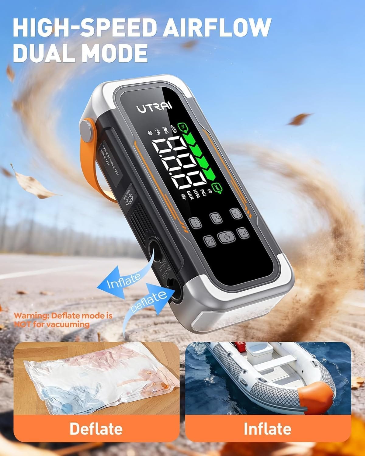 UTRAI Jump Starter with Air Compressor, 6000A Peak Battery Jumper Starter Portable (All Gas  10.0L Diesel) with 150PSI Tire Inflator  Air Blower, PD 30W Fast Charge, 12V Jump Box Jump Pack