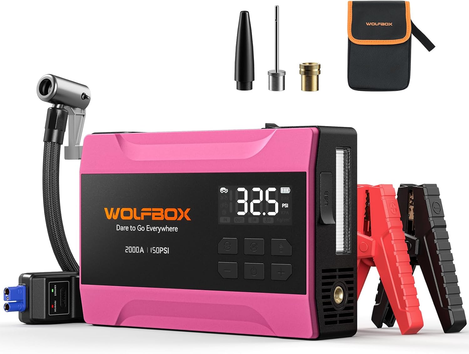 WOLFBOX 3000A Jump Starter with Air Compressor, 59.2Wh&160PSI Portable Car Battery Jump Starter with 65W Fast Charging, 12V Battery Pack (8L Gas 6L Diesel Engine) with Boost, Light and Jumper Cables