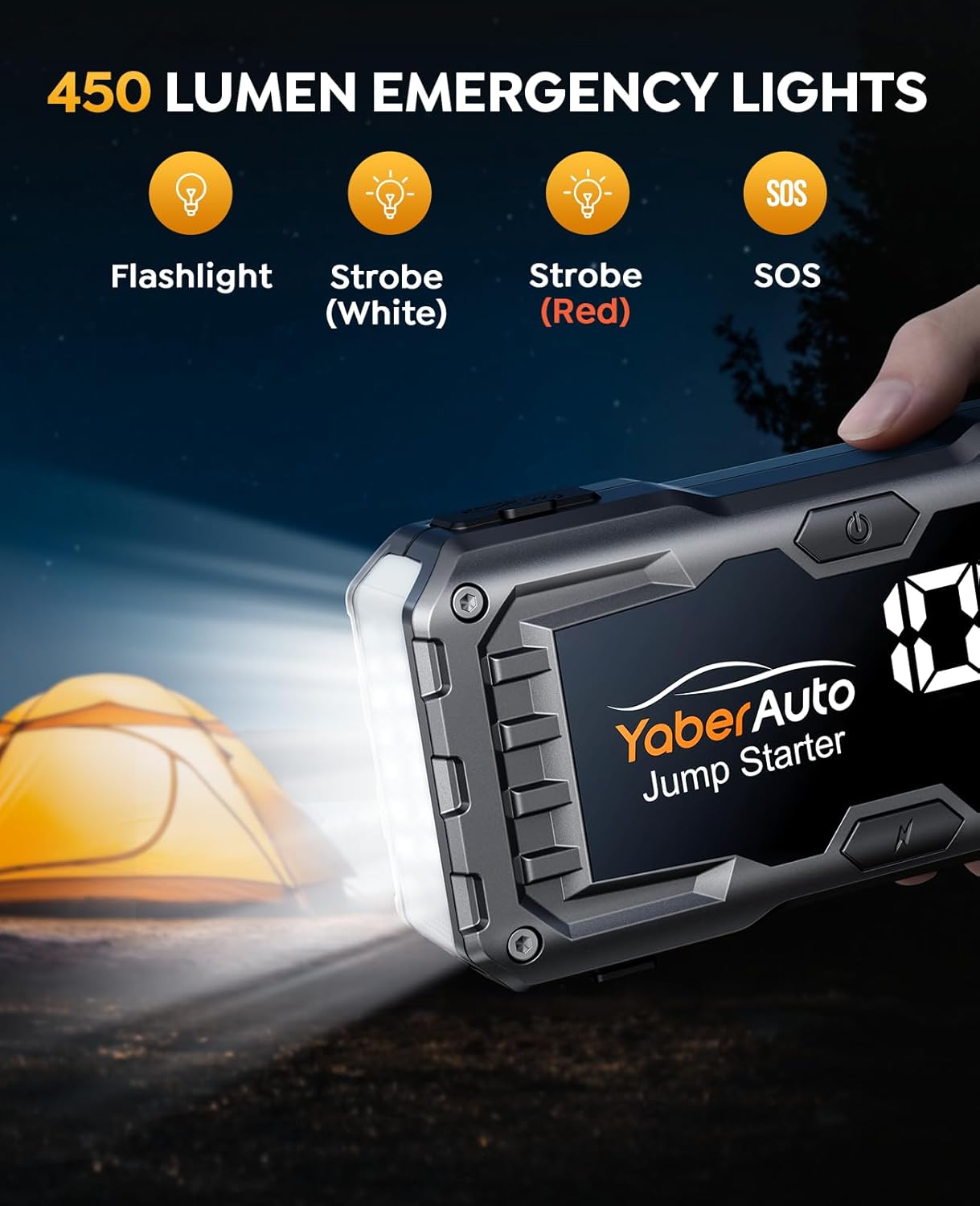 YaberAuto Car Battery Jump Starter 5500A Portable Car Jump Starter Battery Pack (10.0L Gas/9.0L Diesel), 12V Car Battery Jumper Starter Portable, Jump Box with Jumper Cables, 160W DC, 4-Modes-Lights
